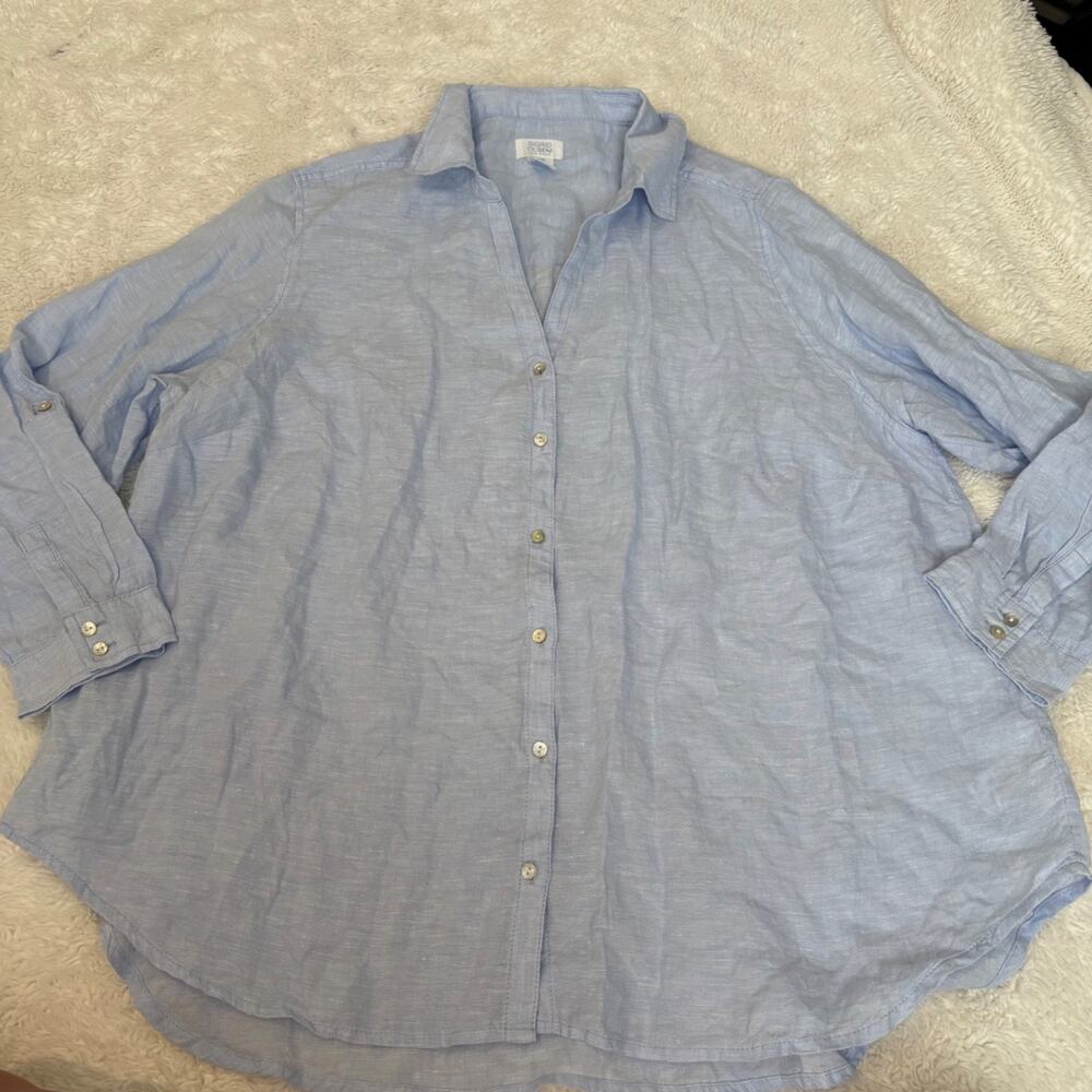 Sigrid Olsen Womens 2X Blue Roll Tab Sleeve Linen Beach Travel Resort Summer - Picture 2 of 6